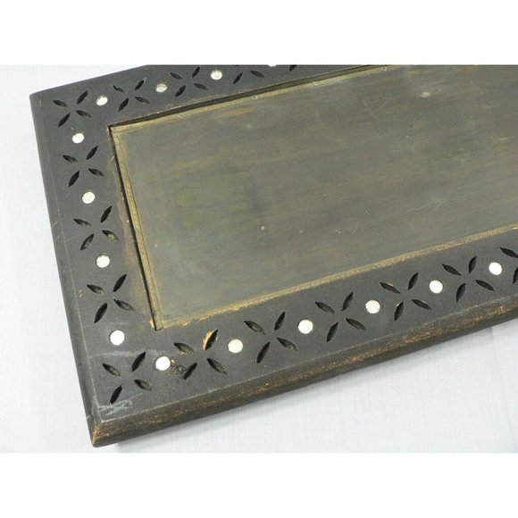 Tray Serving Handmade Wood Metal Insert Cut Out Detailing - Picture 2 of 7